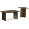 Hivvago Medy 2pc Coffee And End Table Set, Wide Geometric Base, Textured Brown In Brown