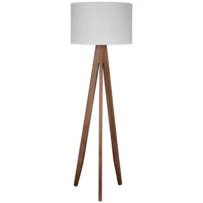Hivvago Megan 71 Inch Floor Lamp, White Drum Shade And Brown Wood Tripod Base