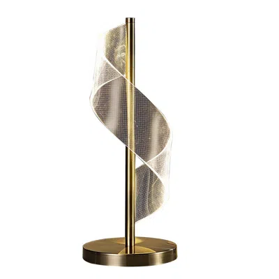 Hivvago Melly 19 Inch Table Lamp, Led Swirl Ribbon Design, Acrylic, Antique Brass