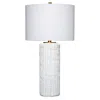 Hivvago Mena 28 Inch Table Lamp, Round Drum Shade, Grid Pattern White Base