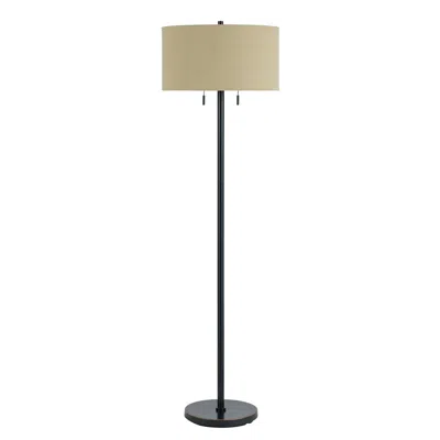 Hivvago Metal Body Floor Lamp With Fabric Drum Shade And Pull Chain Switch, Black In Neutral