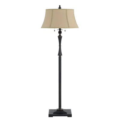 Hivvago Metal Body Floor Lamp With Fabric Tapered Bell Shade, Black And Beige