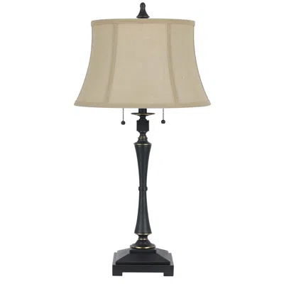 Hivvago Metal Body Table Lamp With Fabric Tapered Bell Shade, Beige And Black In Neutral