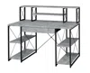 Hivvago Metal Desk With 4 Open Bottom Shelves And Bookcase Hutch, Gray And Black