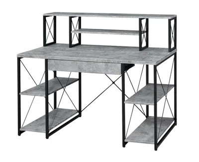 Hivvago Metal Desk With 4 Open Bottom Shelves And Bookcase Hutch, Gray And Black