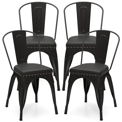 Hivvago Metal Dining Chair Set Of 4 Stackable Kitchen Chairs With Removable Backs And Pu Leather Cushioned S In Black