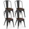 Hivvago Metal Dining Chairs Set Of 4 Tolix Style Stackable Kitchen Chairs With Wood Seat