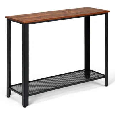 Hivvago Metal Frame Wood Console Sofa Table With Storage Shelf-black