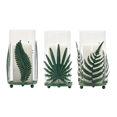 Hivvago Metal Leaf Candle Holder (set Of 6) In Green