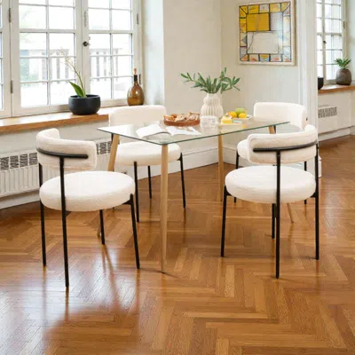Hivvago Metal-legged Dining Chairs Set Of 4 With Cozy Boucle Seats And Ergonomic Curved Back In Neutral