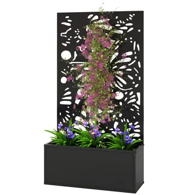 Hivvago Metal Raised Planter With Trellis For Balcony Or Garden
