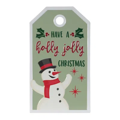 Hivvago Metal Snowman Christmas Sentiment Tag 16"h In Green