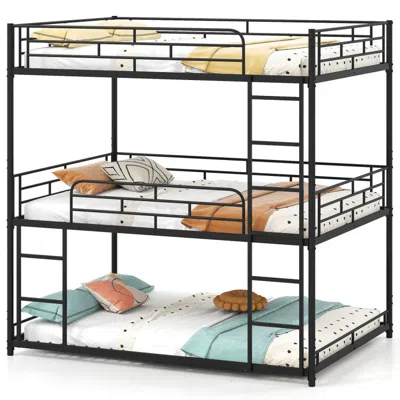 Hivvago Metal Triple Bunk Bed With Safety Guardrails And 2 Ladders-black