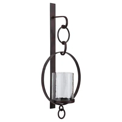 Hivvago Metal Wall Sconce With Glass Hurricane And Chain Design Holder, Black