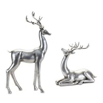 Hivvago Metallic Deer Figurine (set Of 2) In Silver