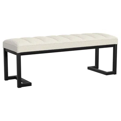 Hivvago Mezza Accent Bench, Tufted Ivory Boucle Fabric, Black Metal, 48 Inch