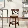 Hivvago Mia 24 Inch Swivel Counter Stool, Crossed Metal Back, Sedge Seat, Brown