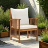 Hivvago Mia Outdoor Chair Set Of 2, White Fabric, Brown Wood, Slatted Design