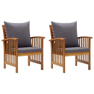 Hivvago Mia Outdoor Patio Chair Set Of 2, Gray Cushions, Slatted Acacia Wood In Multi