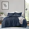 Hivvago Microfiber Pleated Bohemian Style Pre-washed Comforter Set In Navy In Blue