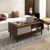 Hivvago Mid-century Center Table With Storage And Weaving Sliding Door & Adjustable Shelf-walnut