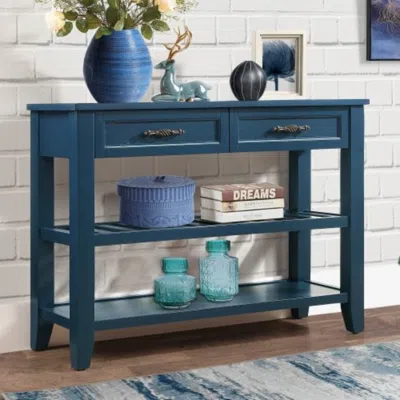 Hivvago Mid Century Console Sofa Table With 2 Storage Drawers And 2 Tiers Shelves