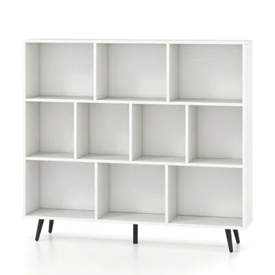 Hivvago Mid-century Cube Bookcase - Compartments, Off White Storage Shelf With Metal Legs