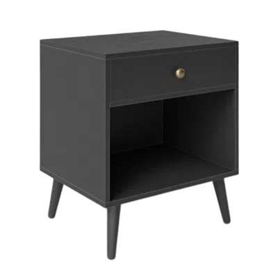 Hivvago Mid-century Farmhouse 1-drawer Nightstand With Open Shelf In Black Wood Finish