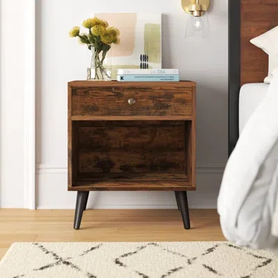 Hivvago Mid-century Farmhouse Bedroom 1-drawer Nightstand End Table With Open Shelf In Brown