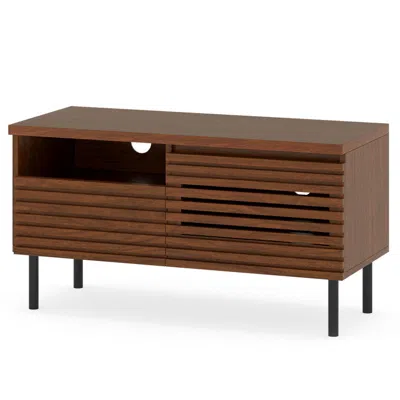 Hivvago Mid Century Fluted Tv Stand For 40 Inch Tv Modern Entertainment Center With Open Compartment In Brown