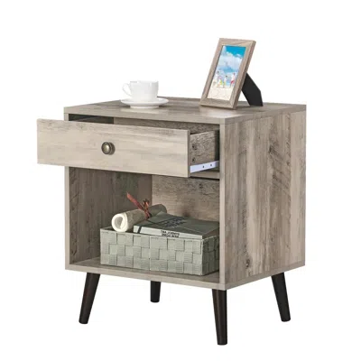 Hivvago Mid-century Modern 1-drawer Nightstand Bedroom End Table In Grey Wood Finish In Gray
