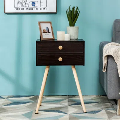 Hivvago Mid Century Modern 2 Drawers Nightstand In Natural-coffee