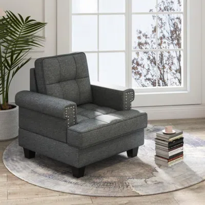 Hivvago Mid-century Modern Accent Armchair Tufted Linen Club Chair-gray