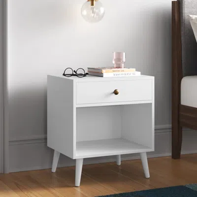 Hivvago Mid-century Modern Bedroom 1-drawer Nightstand End Table In White Wood Finish