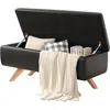 Hivvago Mid-century Modern Black Faux Leather End Of Bed Storage Bench Ottoman In Black