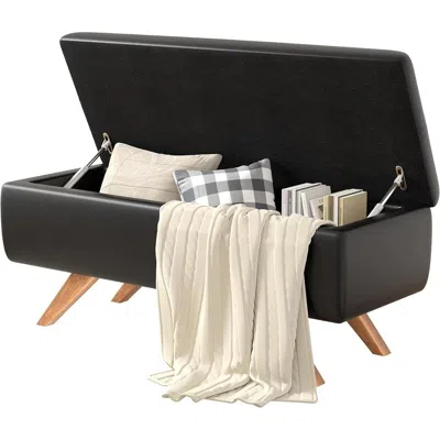 Hivvago Mid-century Modern Black Faux Leather End Of Bed Storage Bench Ottoman