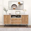 Hivvago Mid Century Modern Buffet Sideboard With Sliding Tambour Doors And 2 Storage Drawers-white