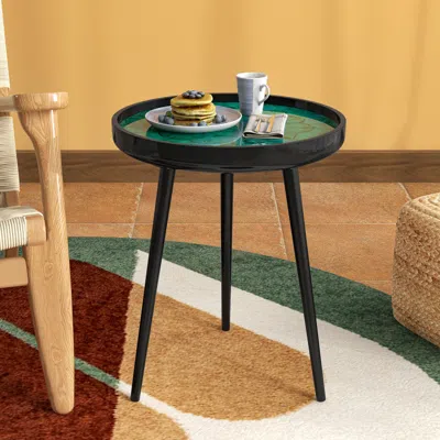 Hivvago Mid-century Modern Coffee End Table With Sea Shell Decoration-16 Inch In Black