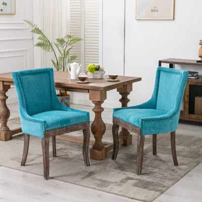 Hivvago Mid-century Modern Dining Accent Chair Set Of 2 With Nailhead Trim - Blue In Green