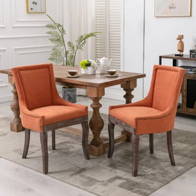 Hivvago Mid-century Modern Dining Accent Chair Set Of 2 With Nailhead Trim - Orange