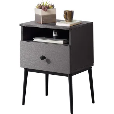 Hivvago Mid Century Modern End Table Nightstand In Grey Black Wood Finish