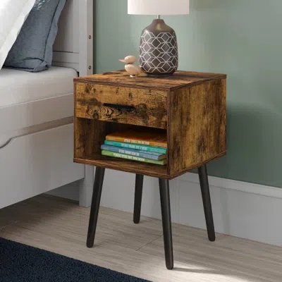 Hivvago Mid-century Modern Farmhouse 1-drawer Nightstand With Open Shelf In Brown