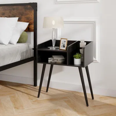 Hivvago Mid Century Modern Nightstand With Open Shelves-black
