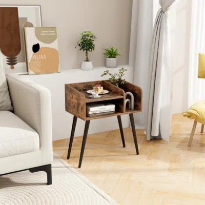 Hivvago Mid Century Modern Nightstand With Open Shelves-brown
