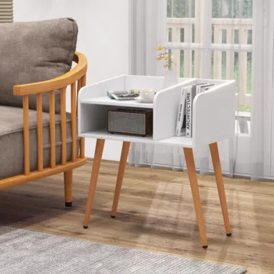 Hivvago Mid Century Modern Nightstand With Open Shelves-white