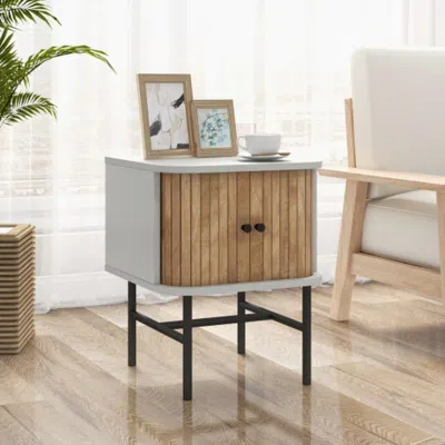 Hivvago Mid-century Modern Nightstand With Sliding Doors And Storage Cabinet-white