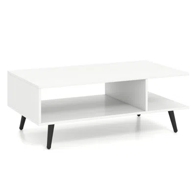 Hivvago Mid Century Modern Rectangle Coffee Table 2-tier Accent Table With 2 Open Compartments In White