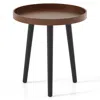Hivvago Mid Century Modern Round Side Sofa Coffee Table With Wooden Tray-brown