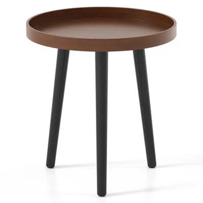Hivvago Mid Century Modern Round Side Sofa Coffee Table With Wooden Tray-brown