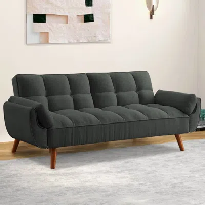 Hivvago Mid-century Modern Sofa Bed In Dark Grey Linen Polyester Tufted Upholstery In Gray